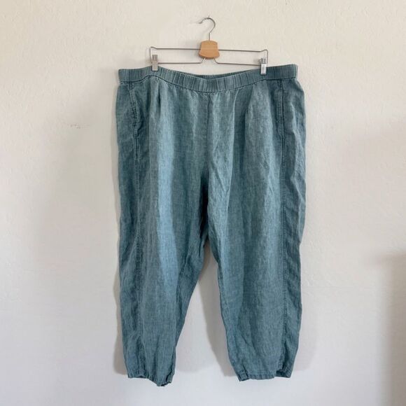 EILEEN FISHER Washed Organic Linen Délavé Lantern Pants in Nile Teal Aqua Sz 3X - Picture 7 of 14